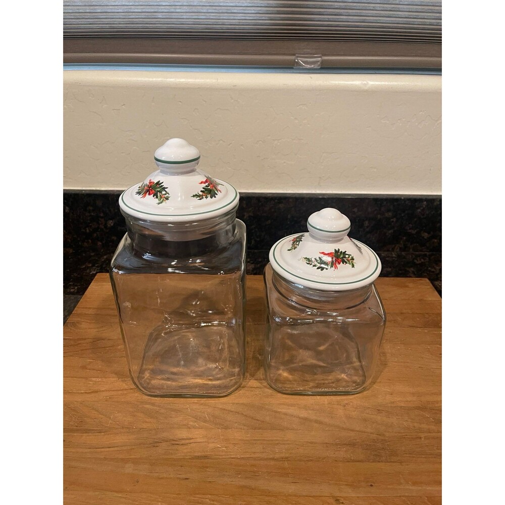 2 Glass Pfaltzgraff Cookie Jar Canisters W Ceramic Lid